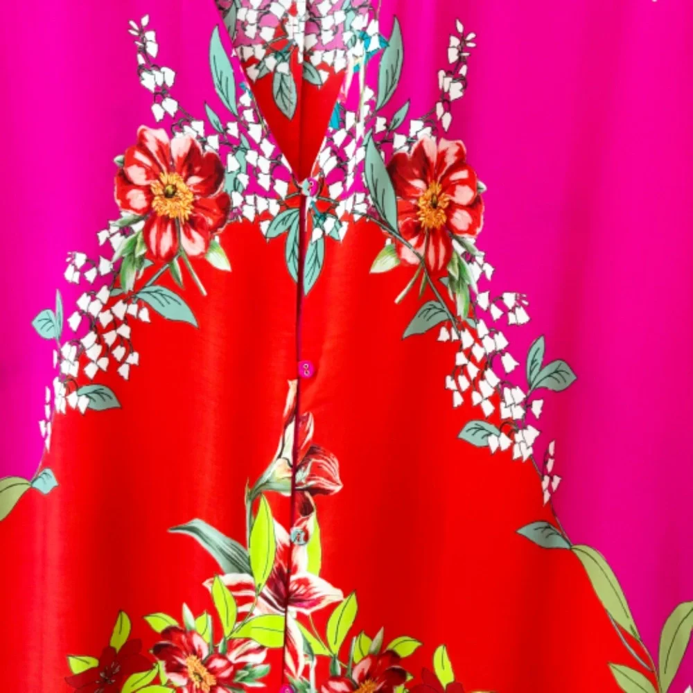 Johnny Was Nanya V-Neck Oversized Floral Print Maxi Kaftan in Red Blush Sz L/XL - Picture 6 of 12